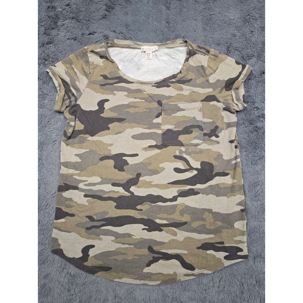 Eliane Rose Camo Pocket Tee Short Sleeve Scoop Neck Camouflage Shirt XS